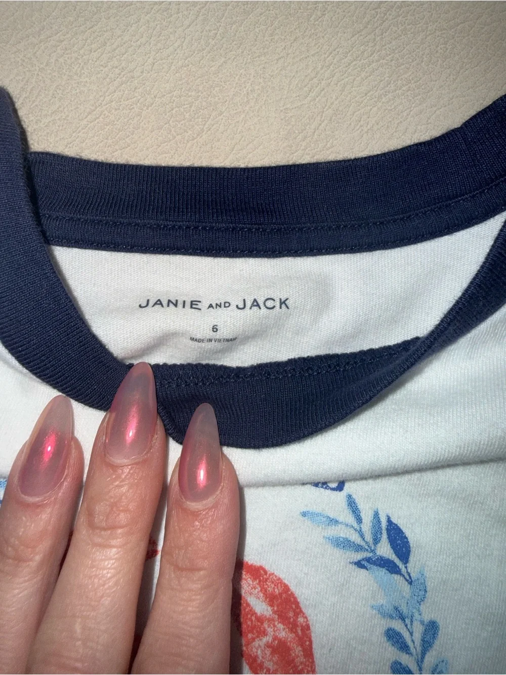 Janie and Jack White Tee with Navy Trim & Red Lobster Graphic